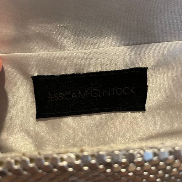 Jessica McClintock - silver beaded clutch with metal chain - Picture 3 of 3